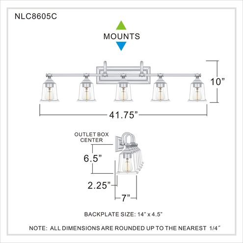 Nicholas 5 Light 42 inch Polished Chrome Bath Light Wall Light