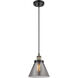 Ballston Large Cone 1 Light 8 inch Black Antique Brass Mini Pendant Ceiling Light in Plated Smoke Glass