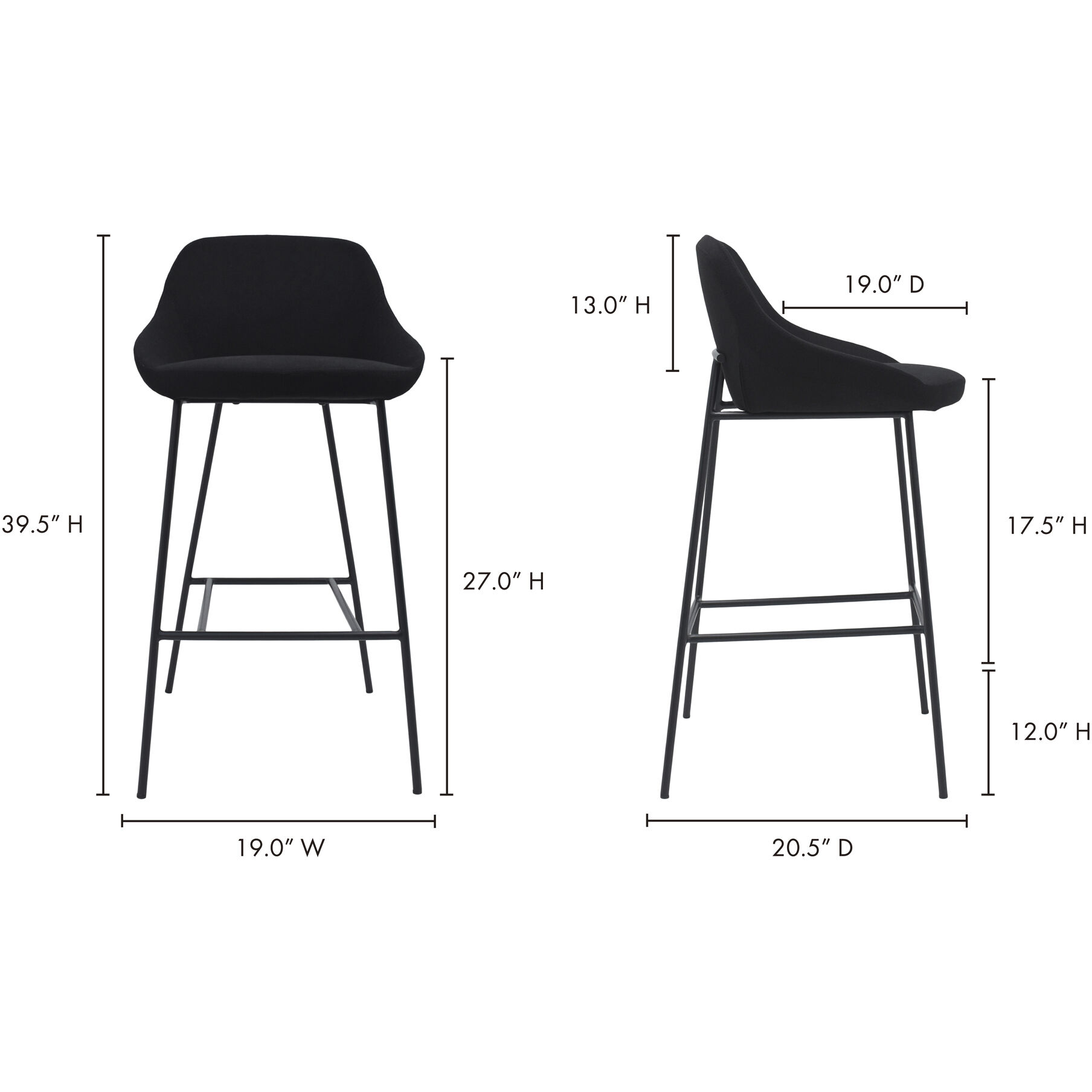 Shelby 40 inch Black Barstool