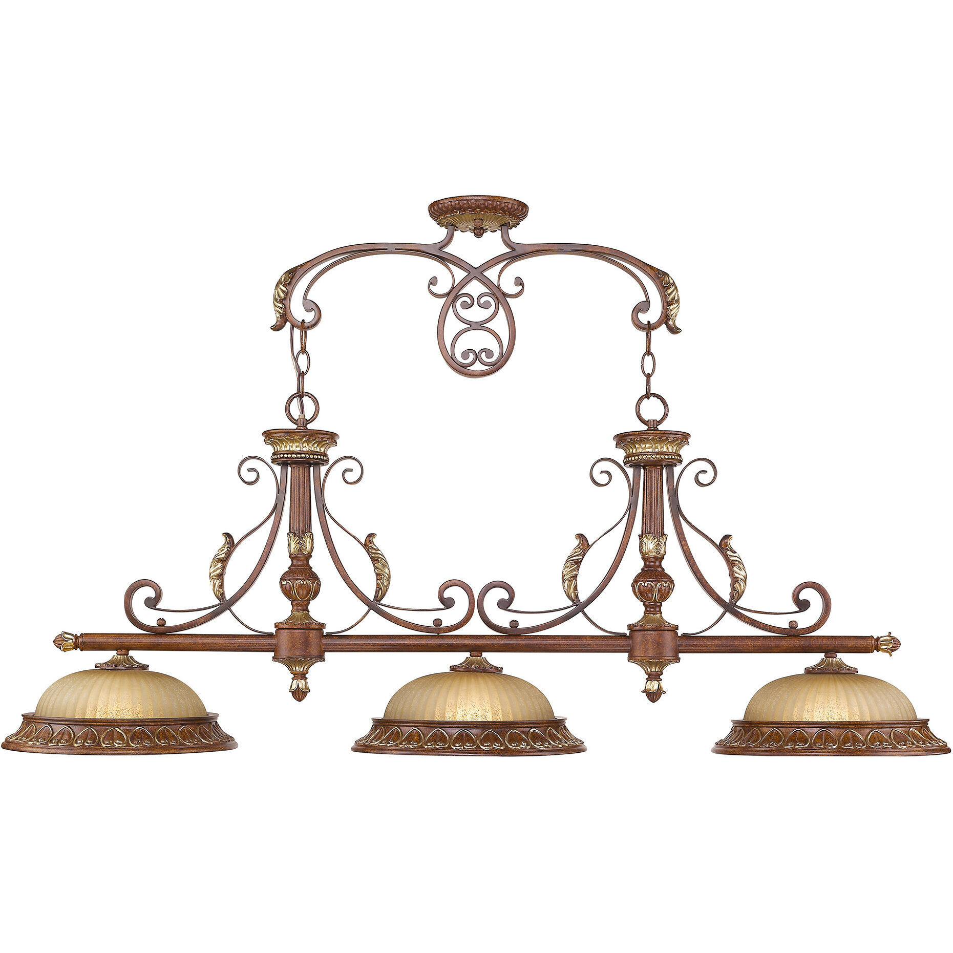 Villa Verona 3 Light 52 inch Verona Bronze with Aged Gold Leaf Accents Island Ceiling Light