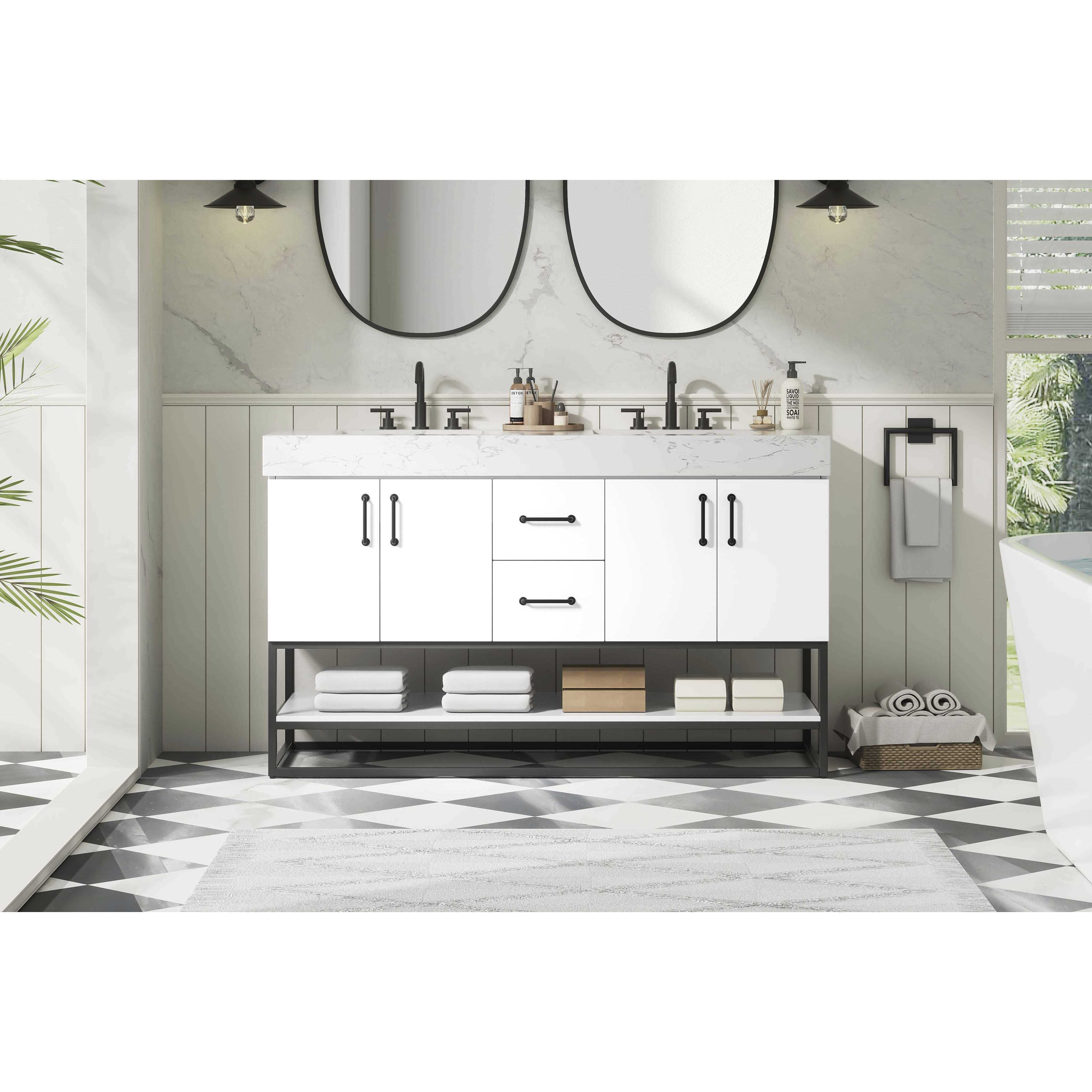 Caroline 54 X 34 inch White Bathroom Vanity Cabinet