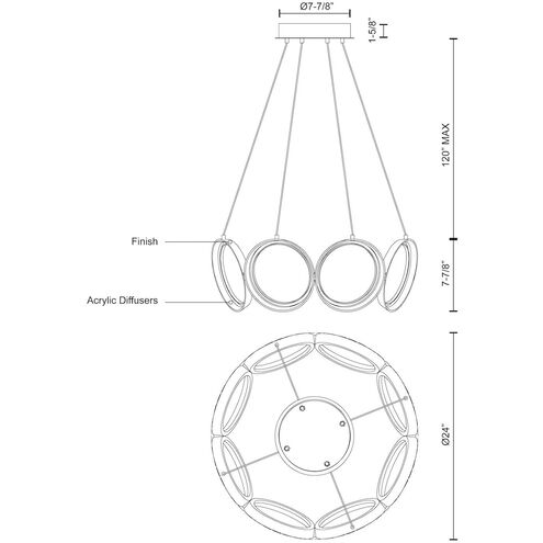 Oros LED 24 inch Black Chandelier Ceiling Light