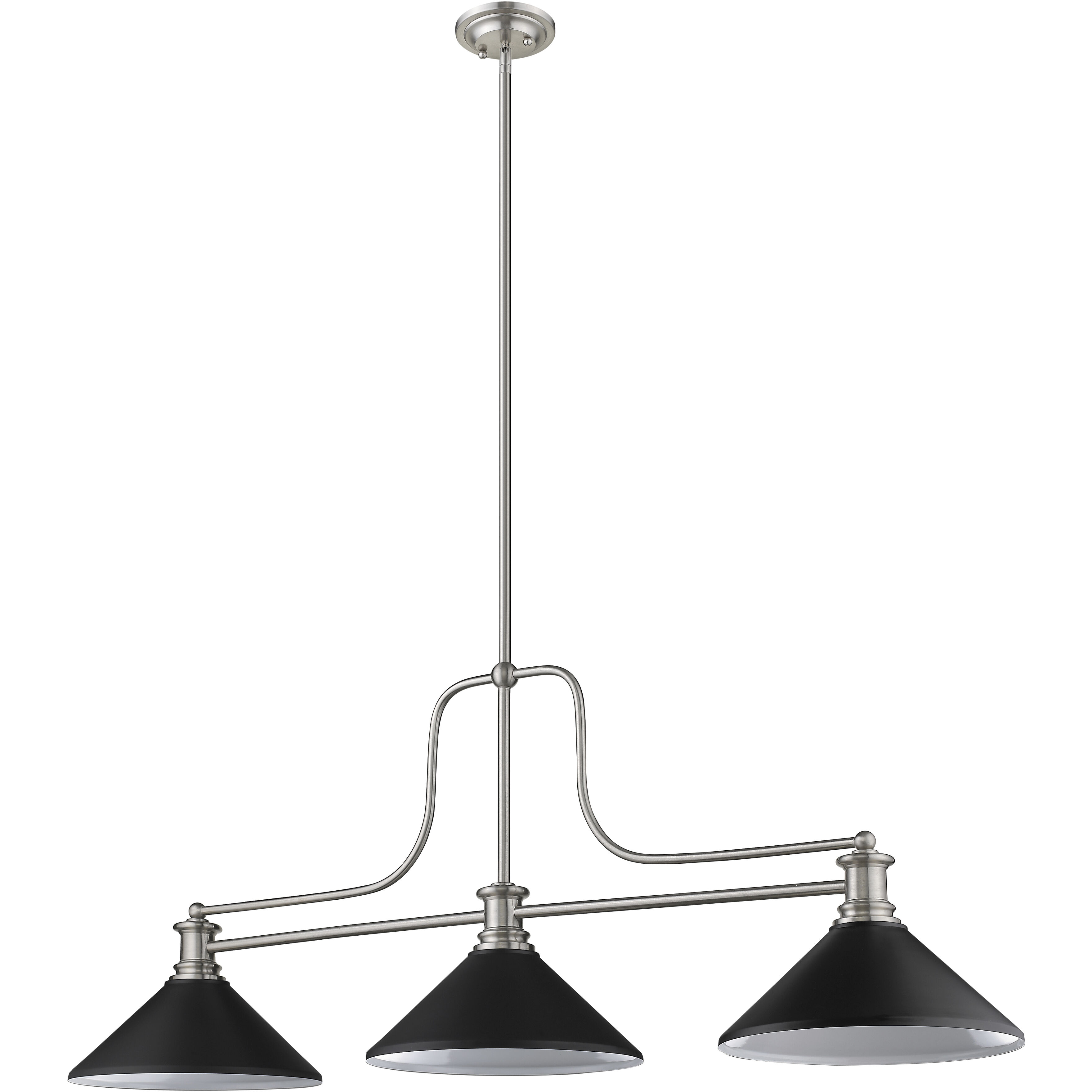 Melange 3 Light 52 inch Brushed Nickel Billiard Ceiling Light in Matte Black Steel