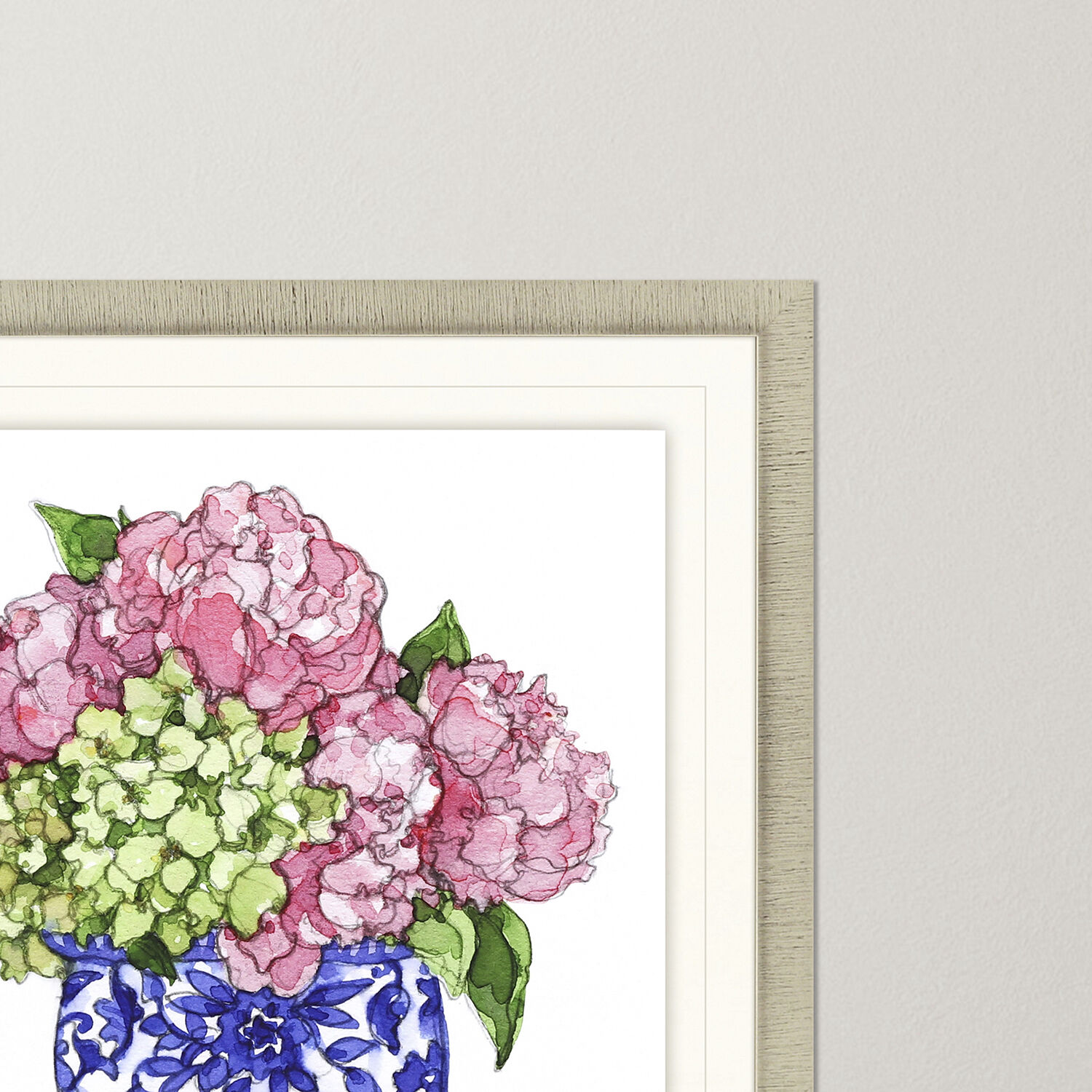 Pretty Petals Pink and Blue and Green and White Framed Art