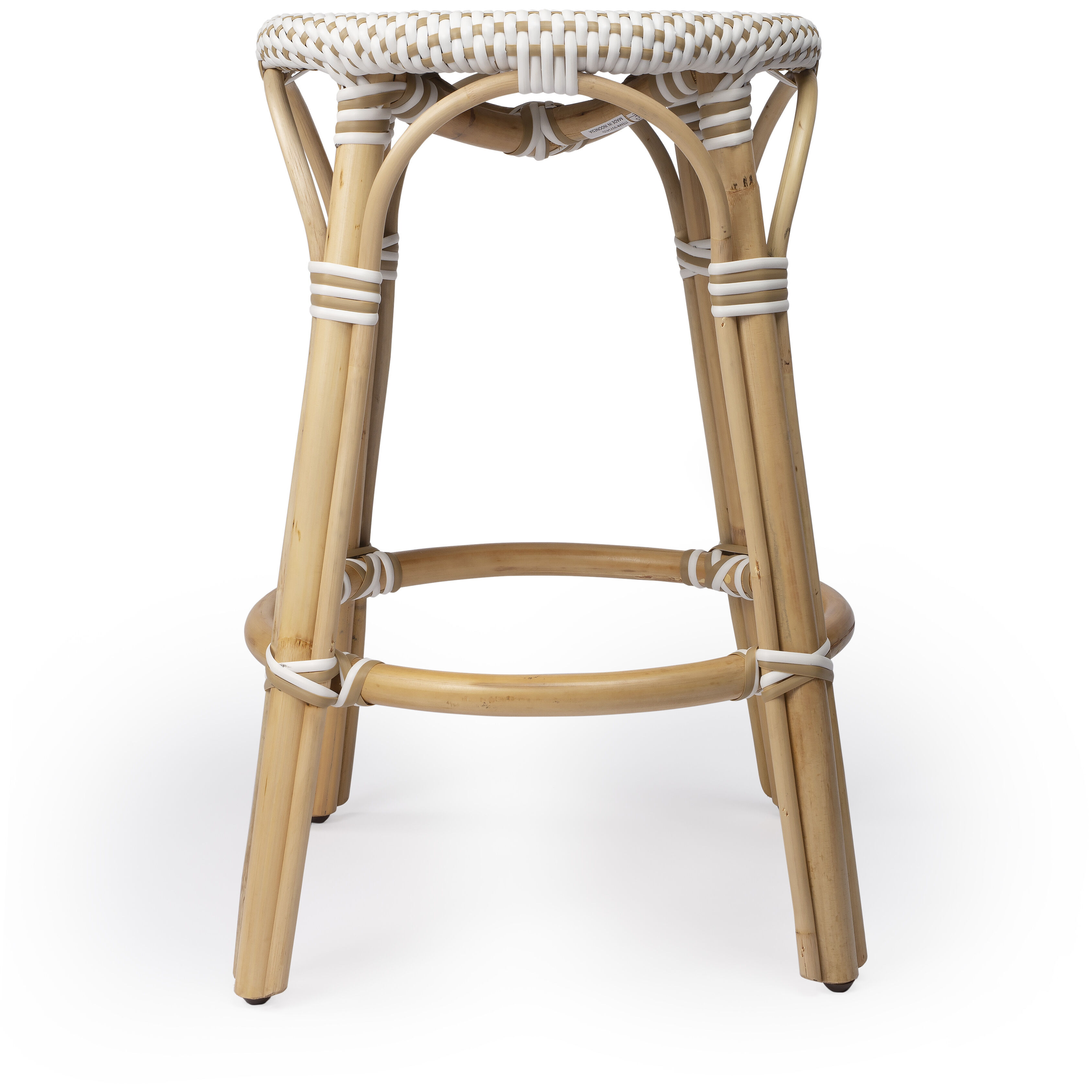 Tobias Beige & White Rattan Bar Stool