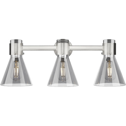 Downtown Urban Lawton Cone 3 Light 24 inch Satin Nickel Bath Vanity Light Wall Light in Light Smoke Glass