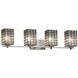Wire Glass LED 34 inch Brushed Nickel Bath Bar Wall Light in 2800 Lm LED, Grid with Clear Bubbles, Cylinder with Flat Rim, Era
