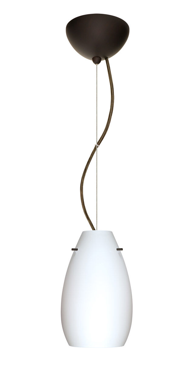 Pera 1 Light Bronze Pendant Ceiling Light in Opal Matte Glass, Incandescent