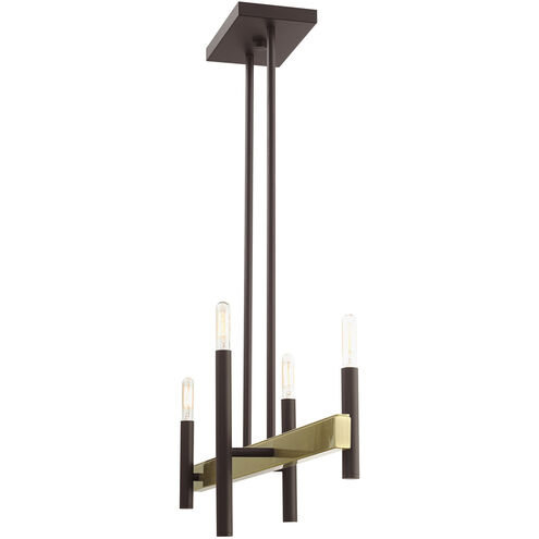 Denmark 4 Light 7 inch Bronze with Antique Brass Accents Chandelier Ceiling Light