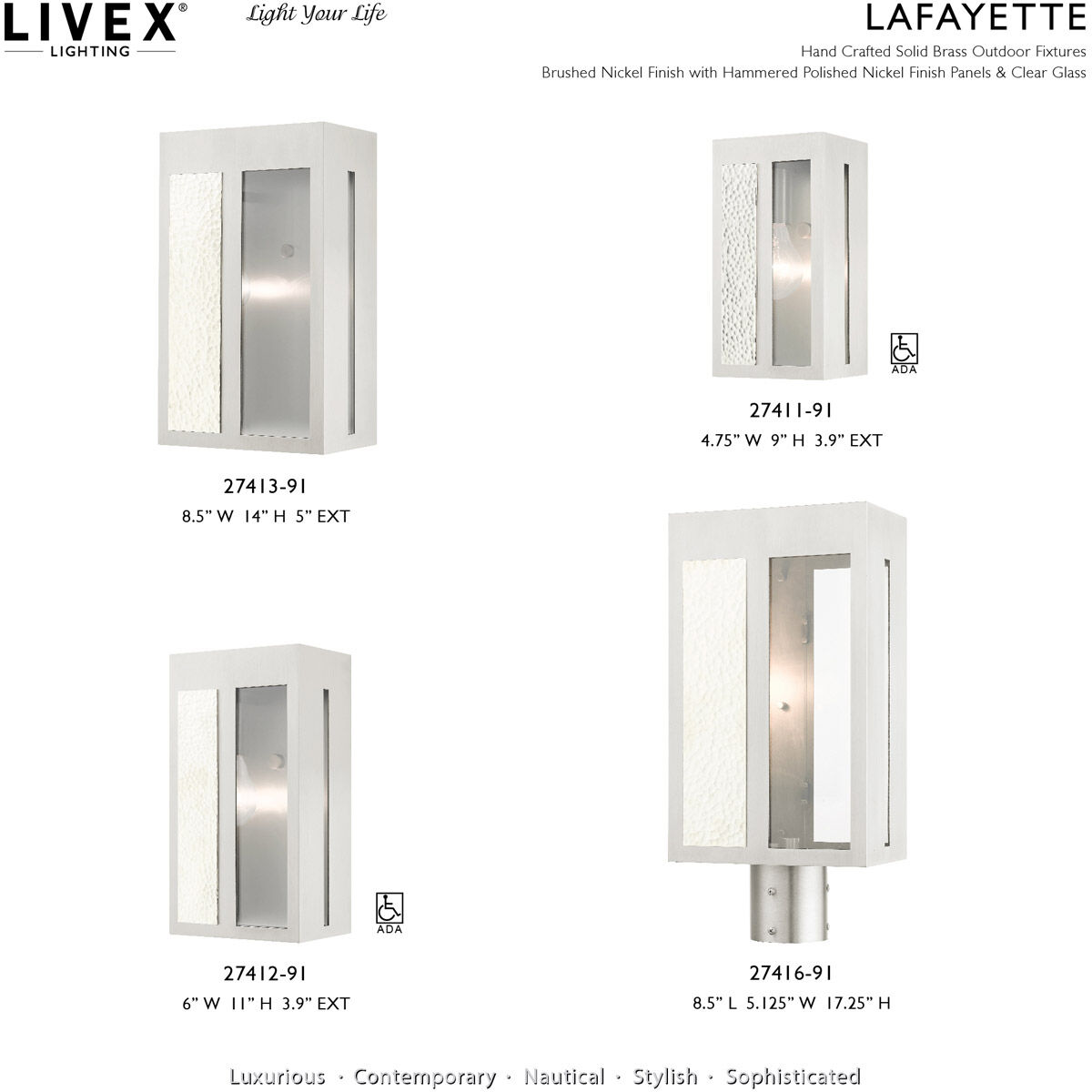 Lafayette 1 Light 14 inch Brushed Nickel Outdoor Wall Lantern