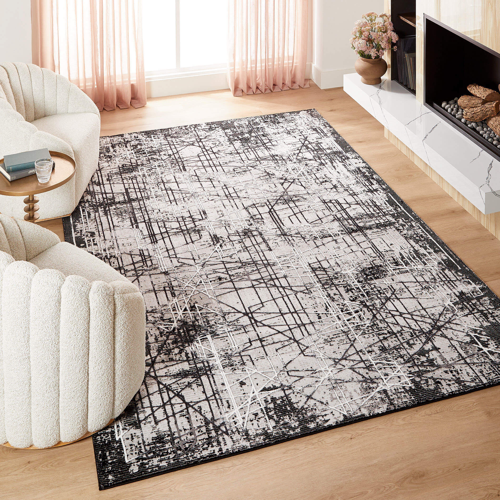 Sesia 36 X 24 inch Black/Grey Rug in 2 x 3