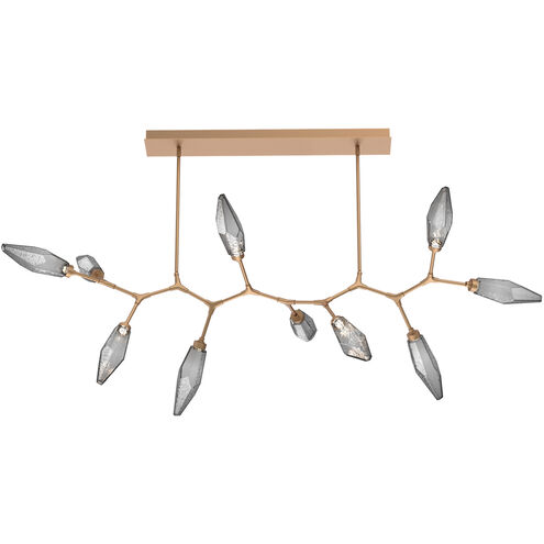 Rock Crystal LED Novel Brass Linear Pendant Ceiling Light in Chilled Smoke, 2700K LED, Branch