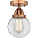 Nouveau 2 Beacon 1 Light 6 inch Antique Copper Semi-Flush Mount Ceiling Light in Clear Glass