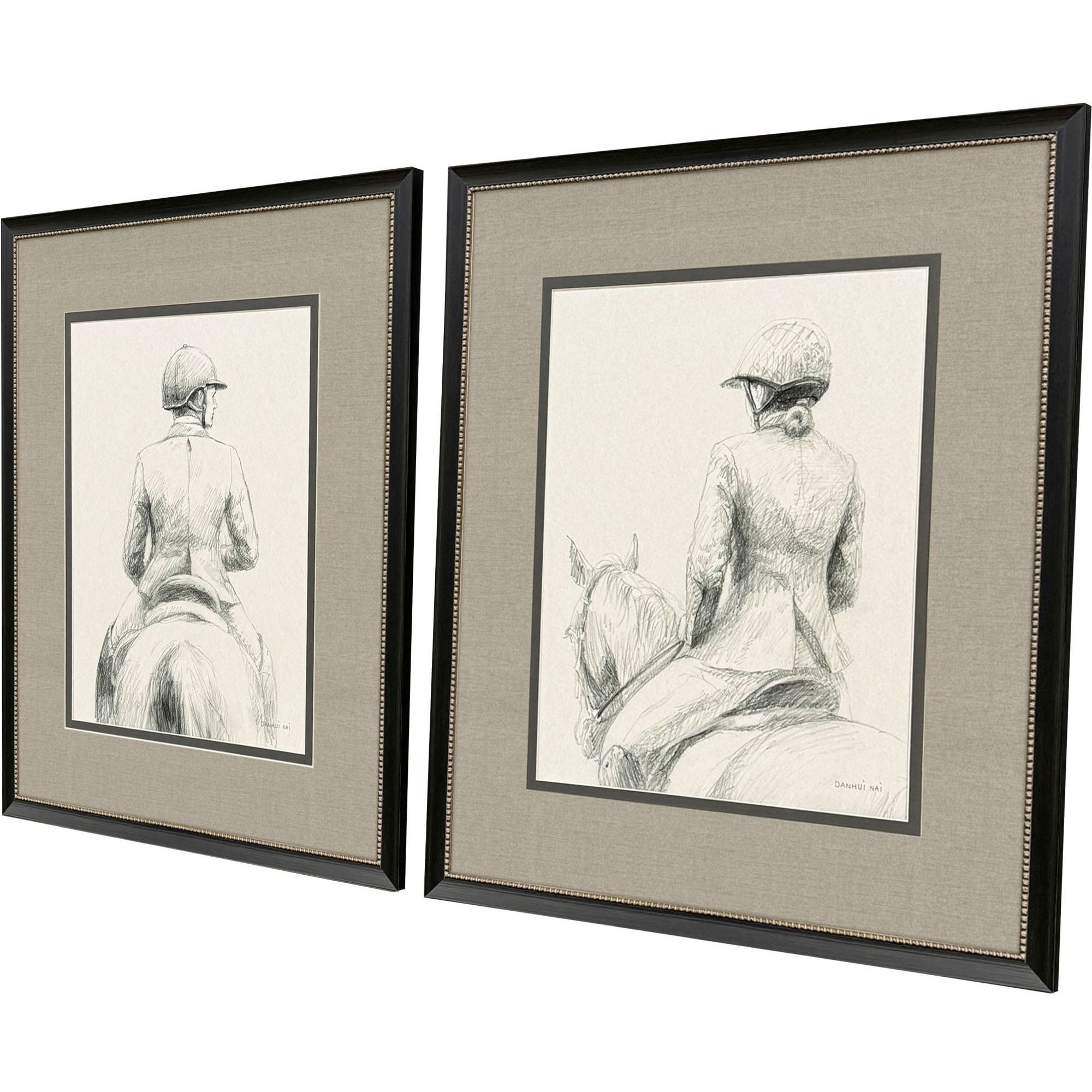 English Rider Gray and Beige and Brown and Sepia Framed Art