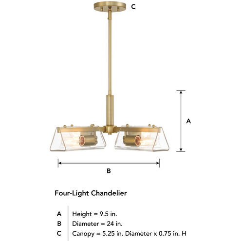 Latitude 4 Light 24 inch Brushed Gold Chandelier Ceiling Light
