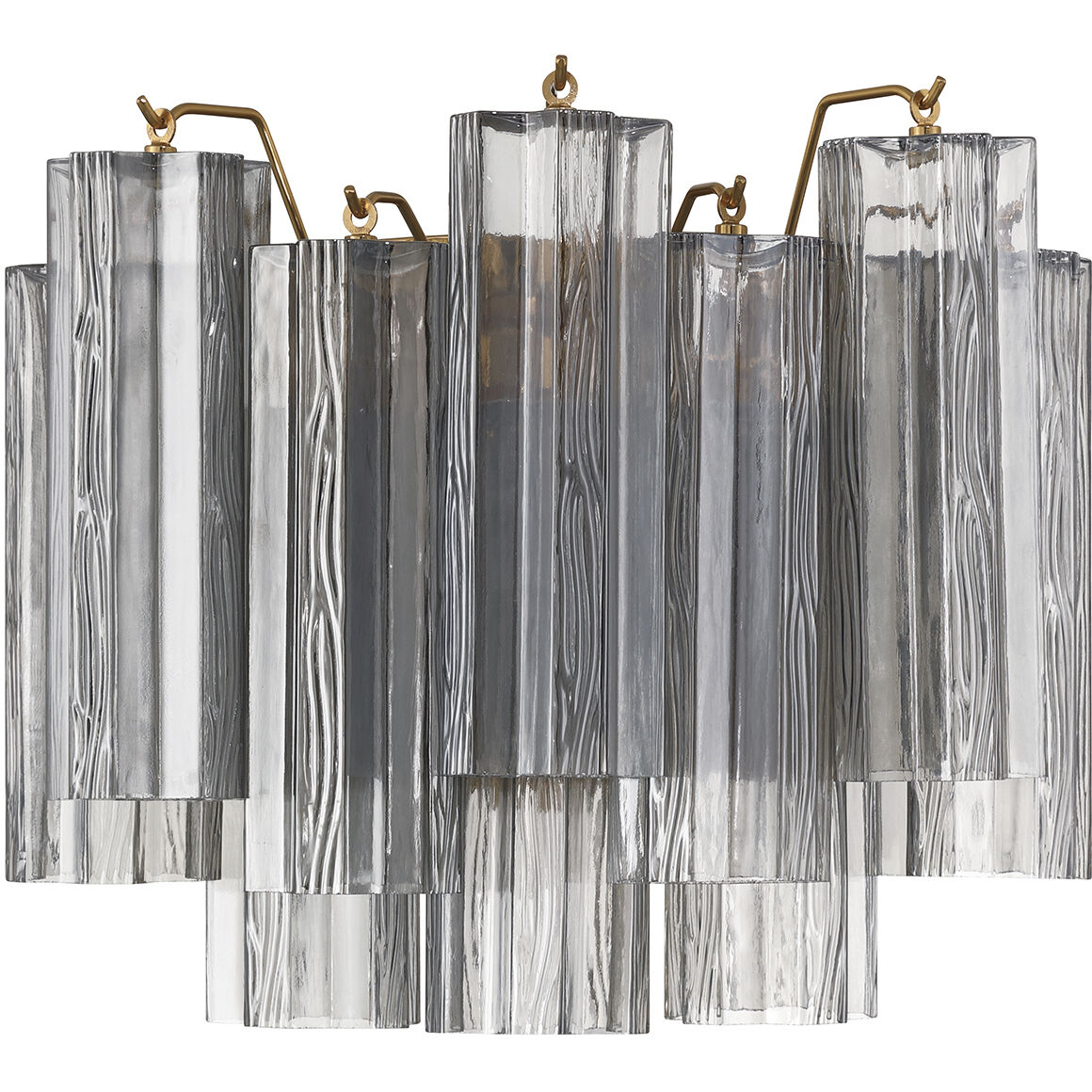 Addis Bath Wall Light in Aged Brass, Tronchi Glass Smoke