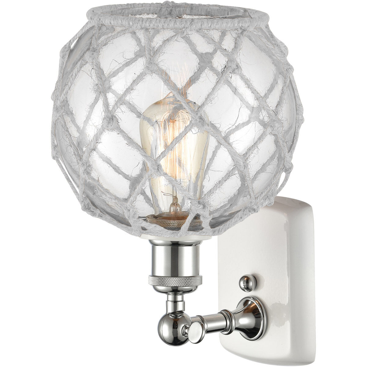 Ballston Farmhouse Rope LED 8 inch White and Polished Chrome Sconce Wall Light in Clear Glass with White Rope, Ballston