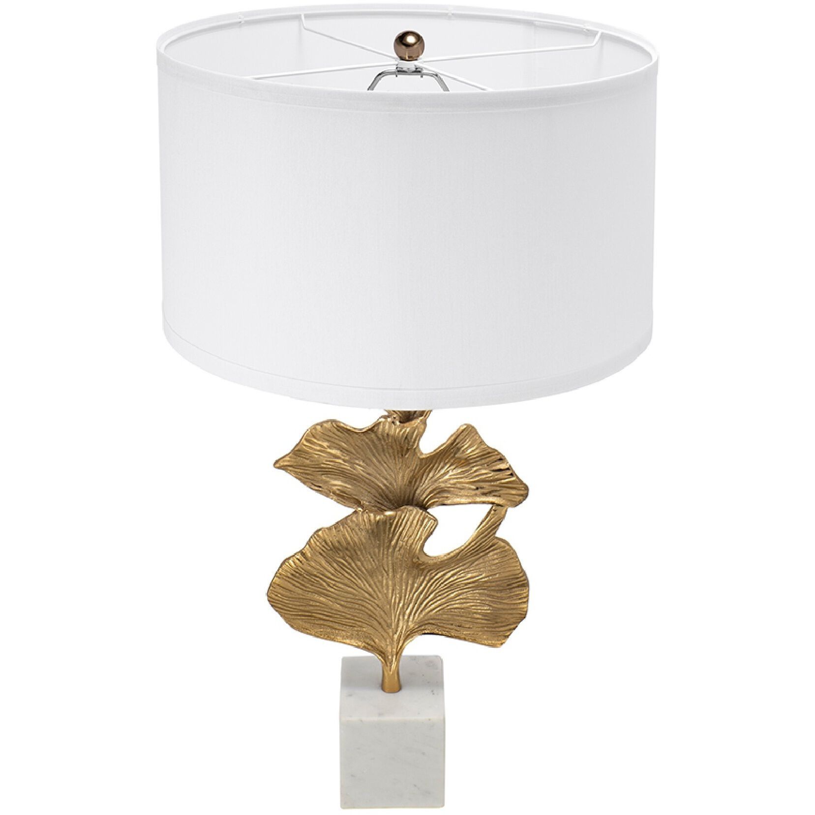 A B Home Ginkgo Leaf Table Lamp with Marble Base and Drum Shade Gold White