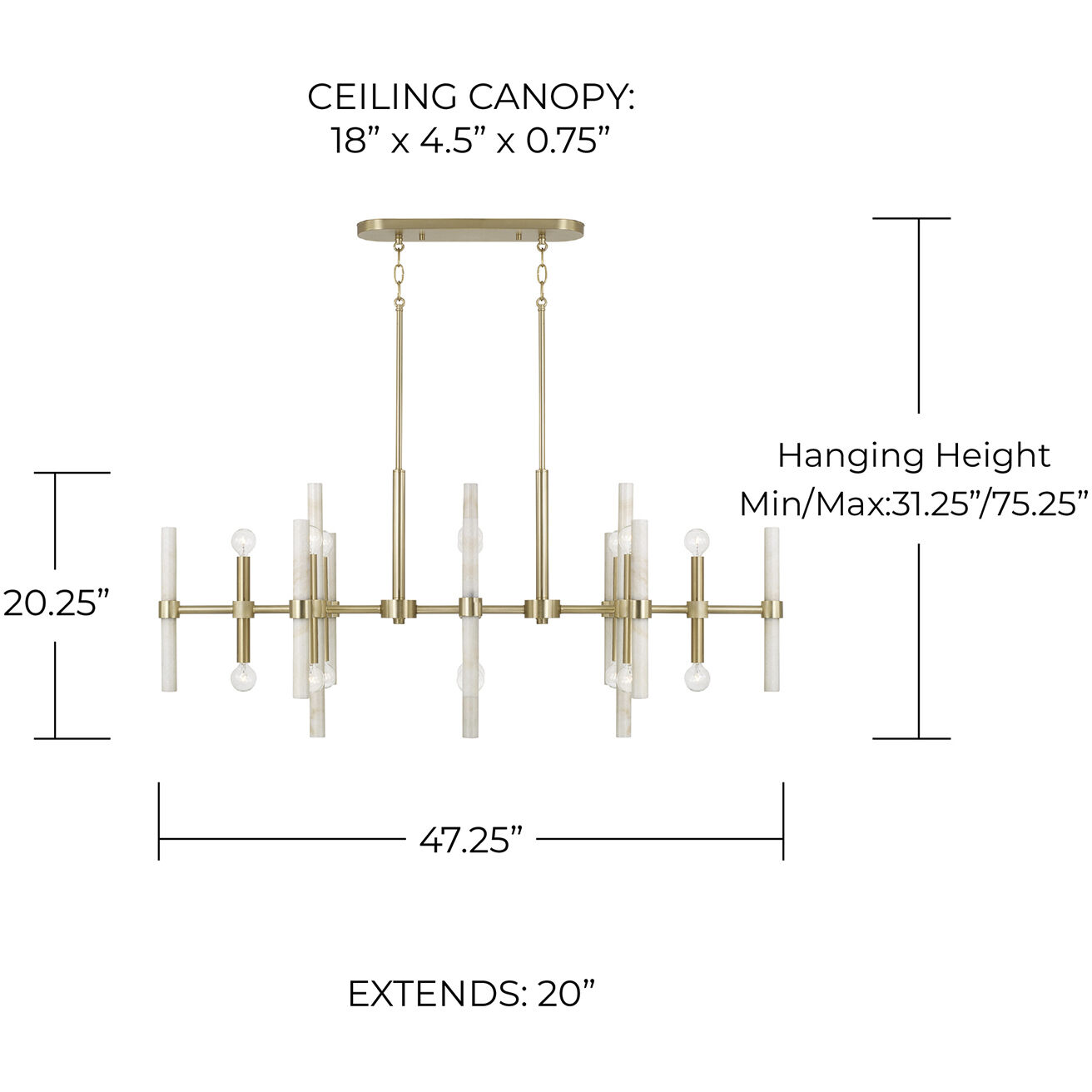 Marlow 16 Light 47.25 inch Matte Brass Island Light Ceiling Light