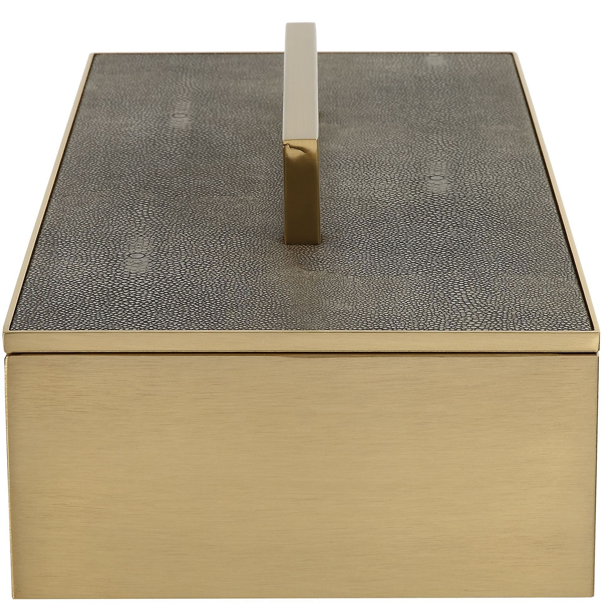 Wessex 14 inch Classic Brass and Gray Faux Shagreen Box