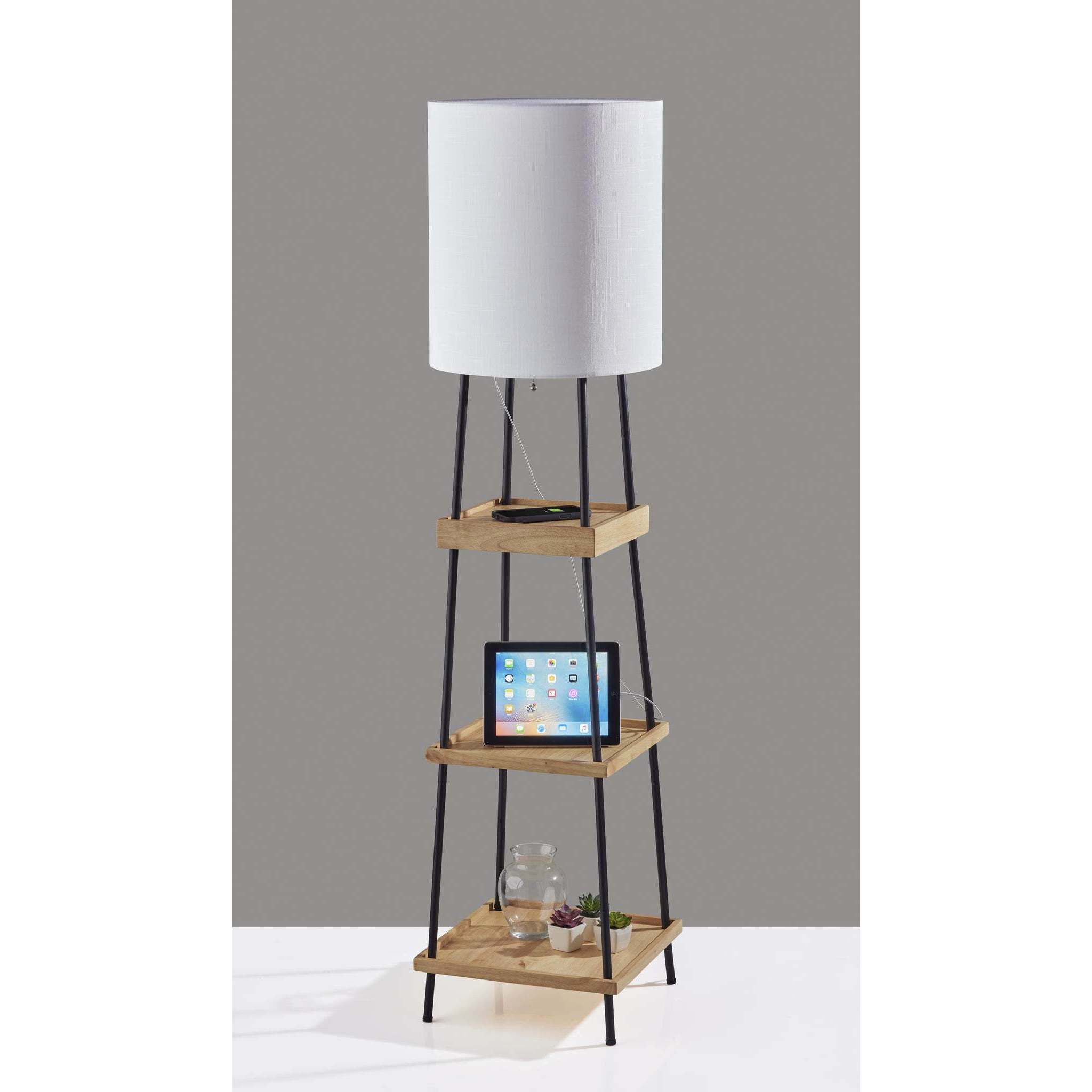 Adesso 3459 12 Henry AdessoCharge Shelf Floor Lamp Natural