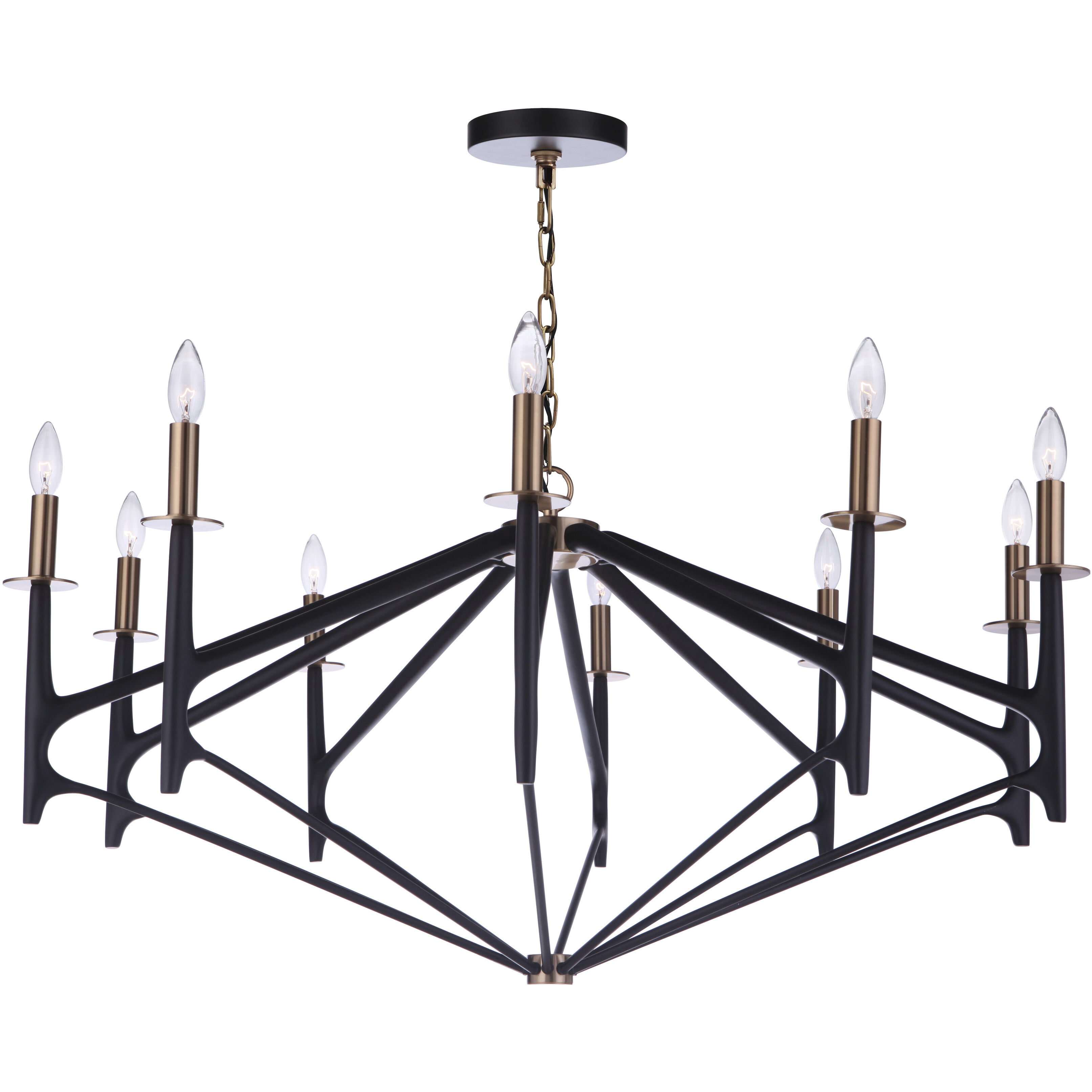 The Reserve 10 Light 42.5 inch Flat Black/Satin Brass Chandelier Ceiling Light in Flat Black and Satin Brass