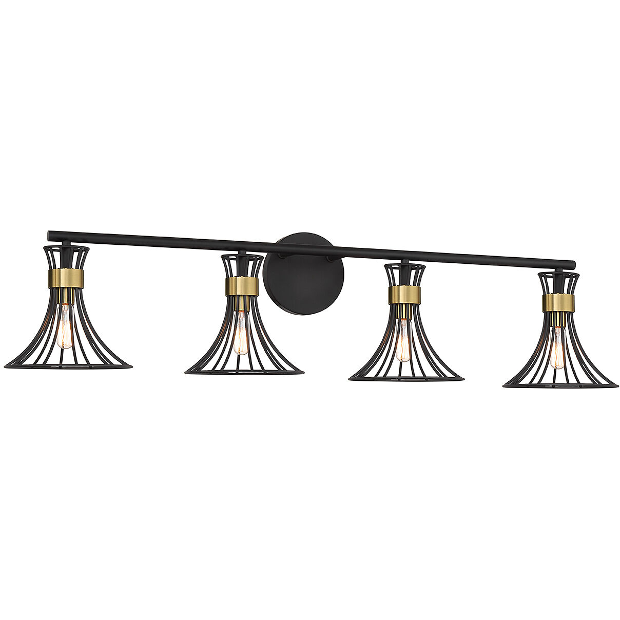 Breur 4 Light 38 inch Black with Warm Brass Accents Bathroom Vanity Light Wall Light