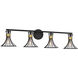 Breur 4 Light 38 inch Black with Warm Brass Accents Bathroom Vanity Light Wall Light