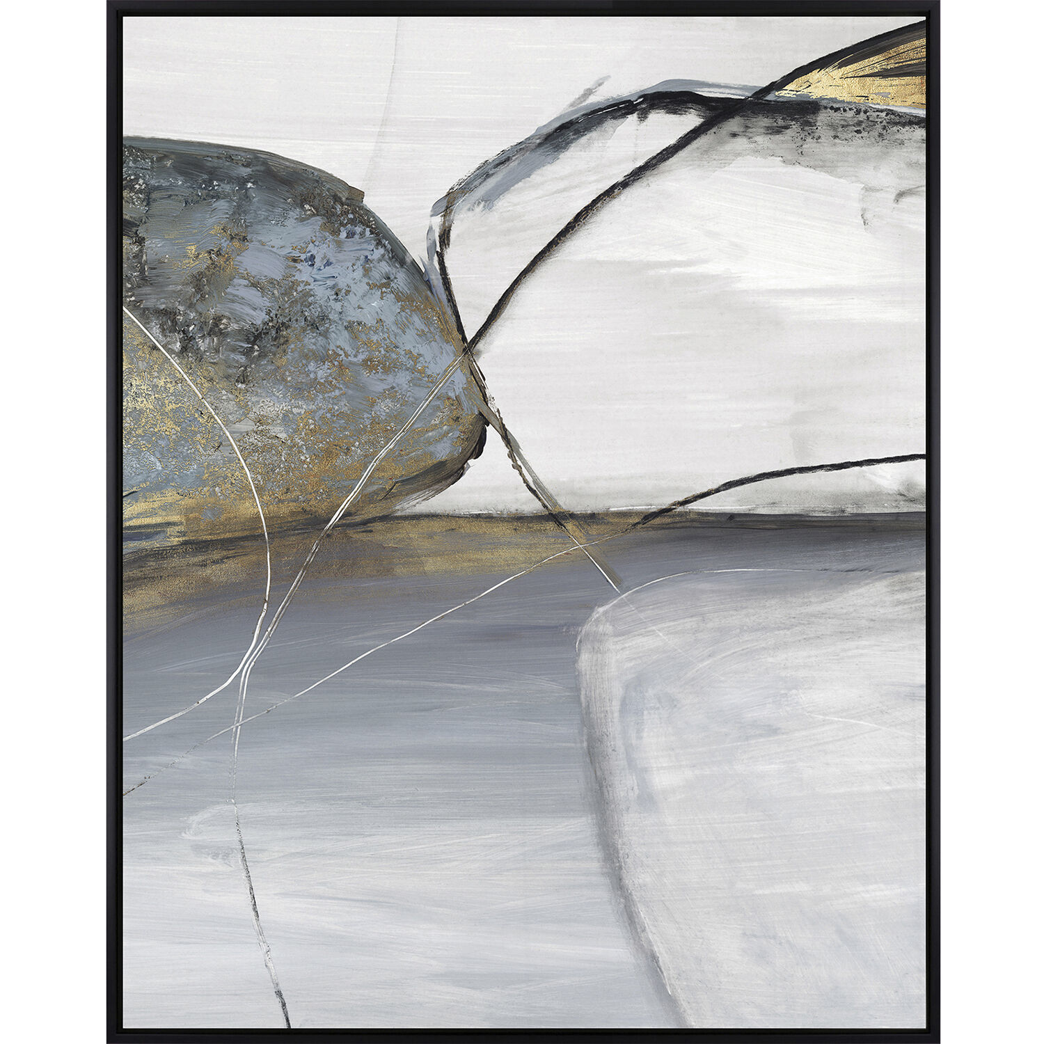 Teal Stones Blue and Gray and Metallic and Neutral Canvas