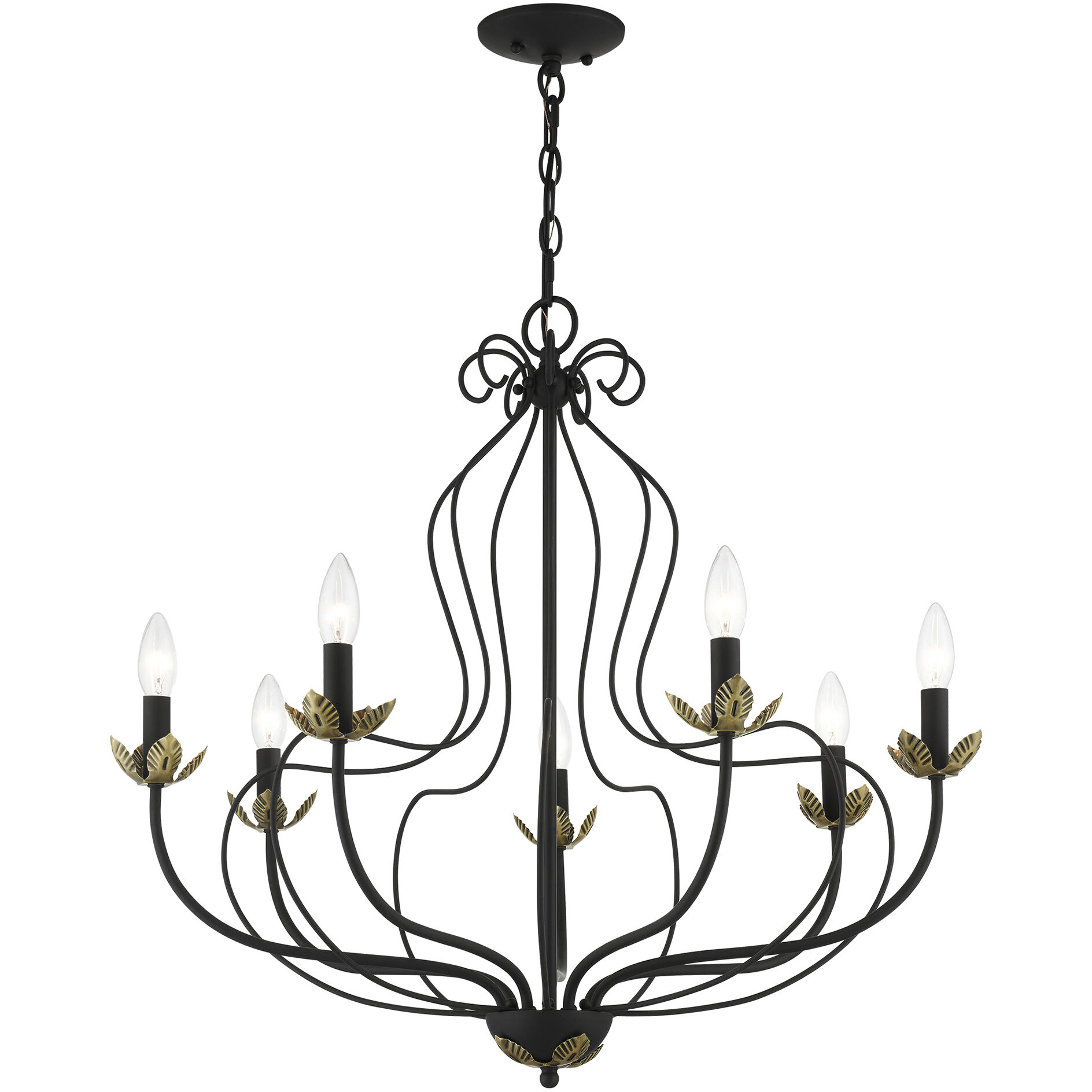 Katarina 7 Light 28 inch Black with Antique Brass Accents Chandelier Ceiling Light