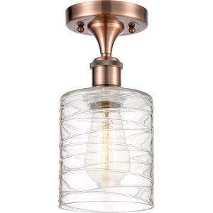 Ballston Cobbleskill LED 5 inch Antique Copper Semi-Flush Mount Ceiling Light in Deco Swirl Glass