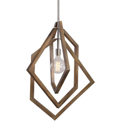 Elroy 1 Light 21 inch Brushed Nickel and Chestnut Pendant Ceiling Light