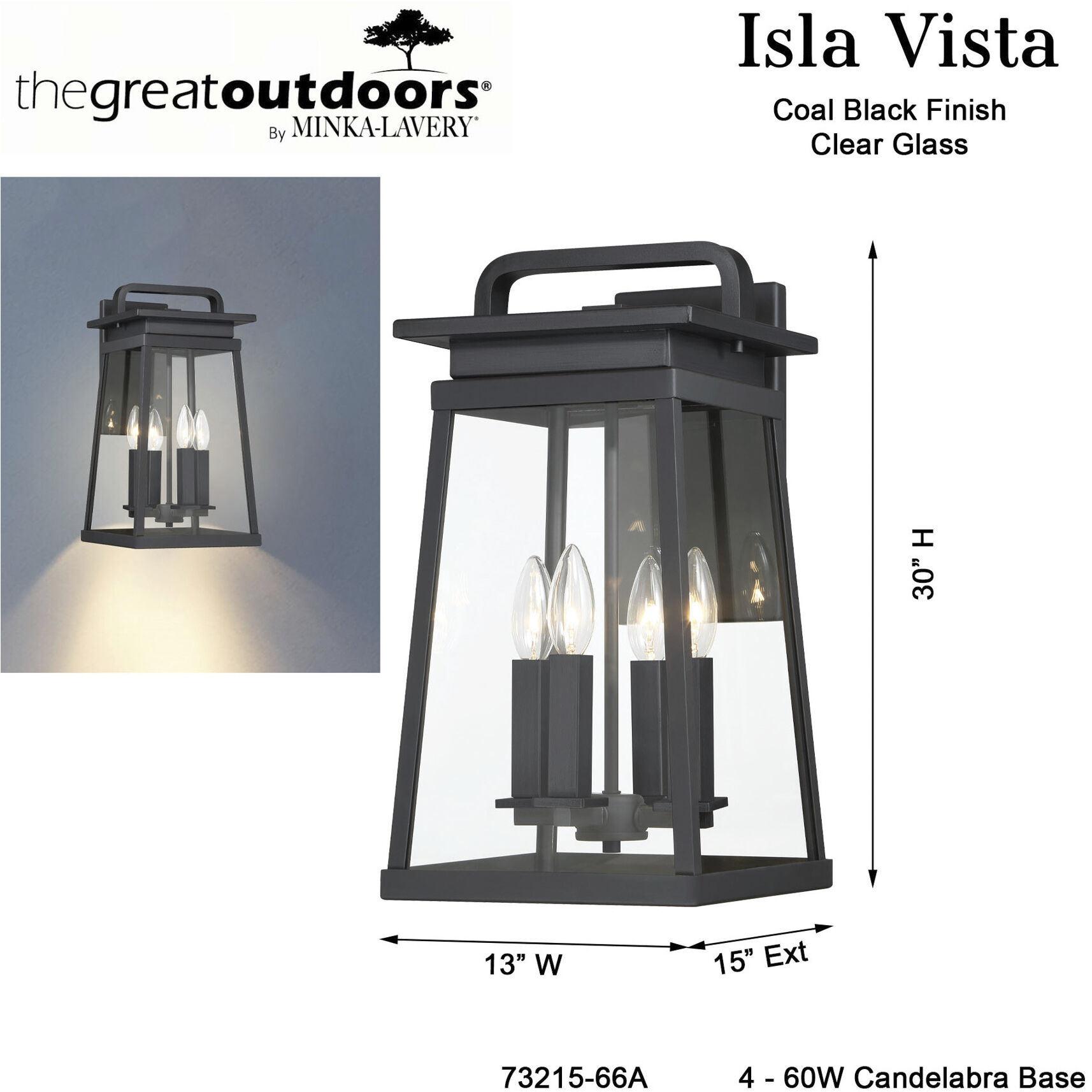 Great Outdoors Isla Vista 4 Light 30 inch Coal Outdoor Wall Mount