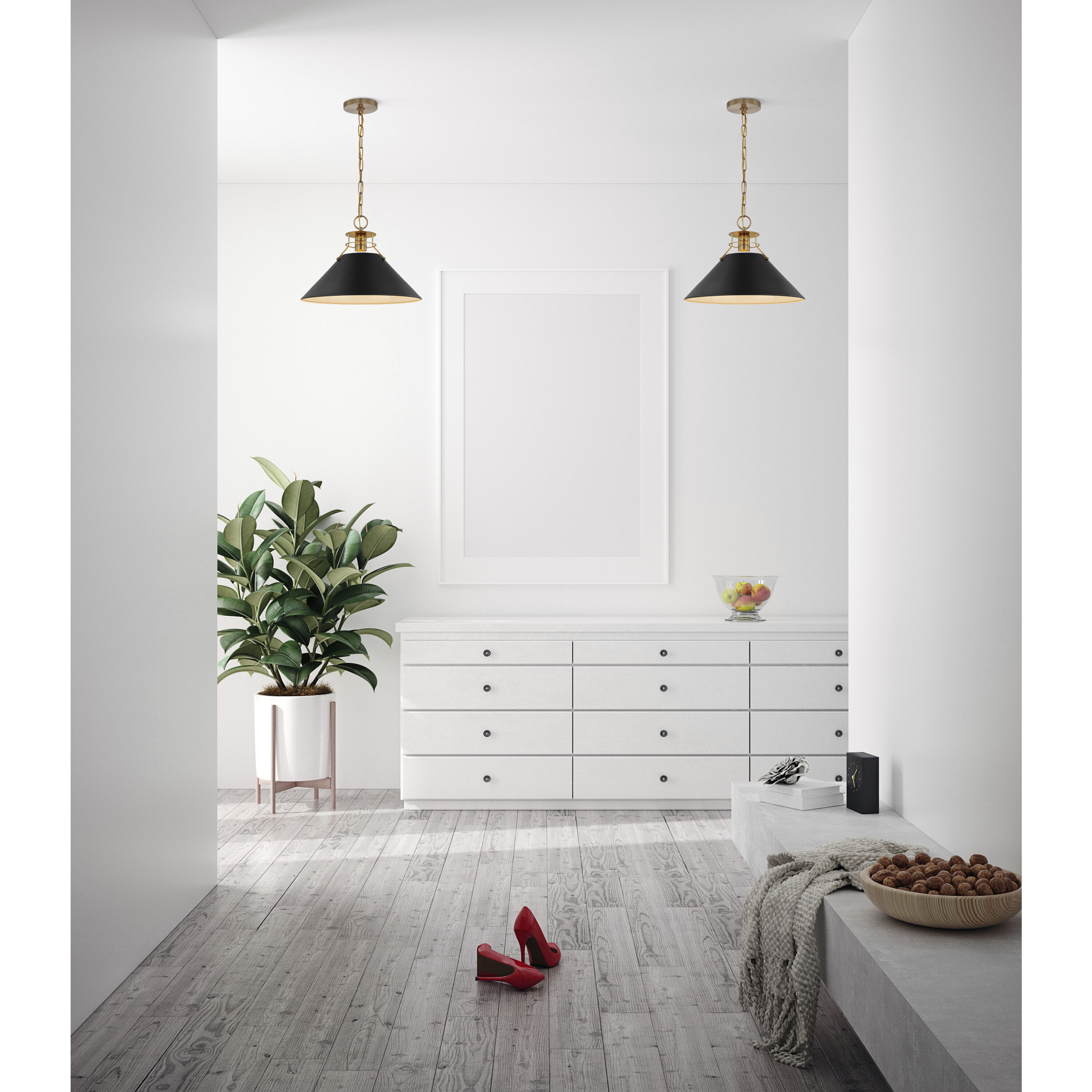 Outpost 1 Light 17 inch Matte Black/Burnished Brass Pendant Ceiling Light