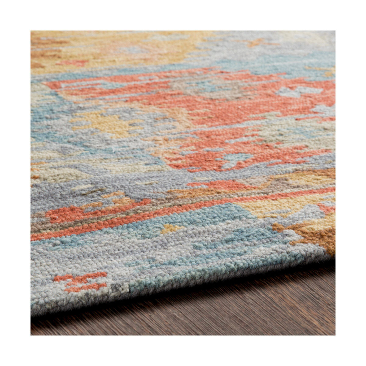 Bonifate 120 X 96 inch Rust/Medium Gray/Teal/Mustard/Light Olive/Camel Handmade Rug, Rectangle