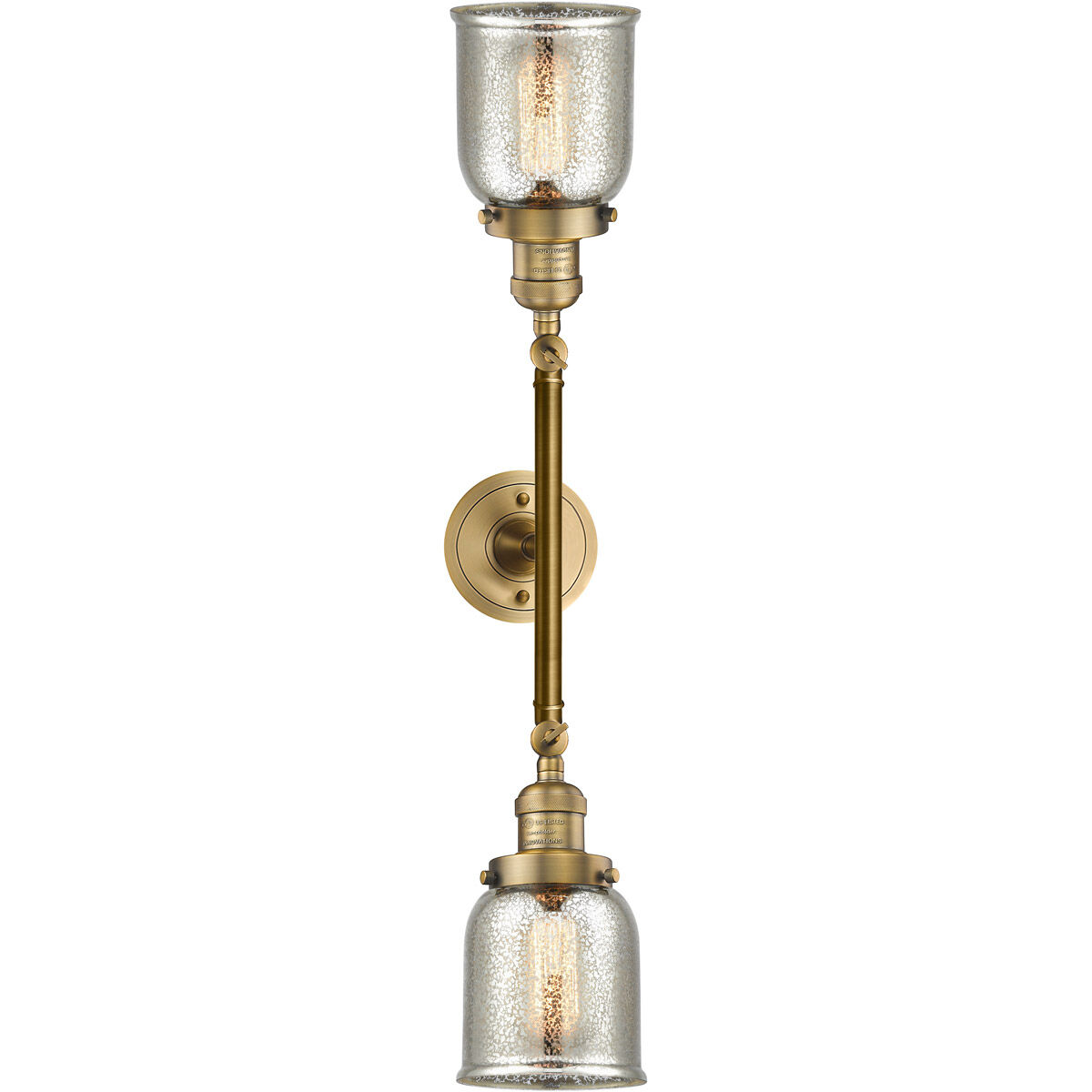 Franklin Restoration Small Bell LED 15 inch Brushed Brass Bath Vanity Light Wall Light in Silver Plated Mercury Glass, Franklin Restoration