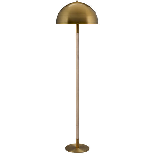 Merlin 58 inch 100.00 watt Natural Wood and Antique Brass Floor Lamp Portable Light