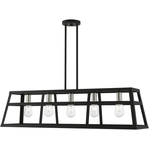 Schofield 5 Light 40 inch Black with Brushed Nickel Accents Linear Chandelier Ceiling Light