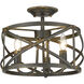 Alcott 3 Light 13.5 inch Antique Black Iron Semi-Flush Mount Ceiling Light