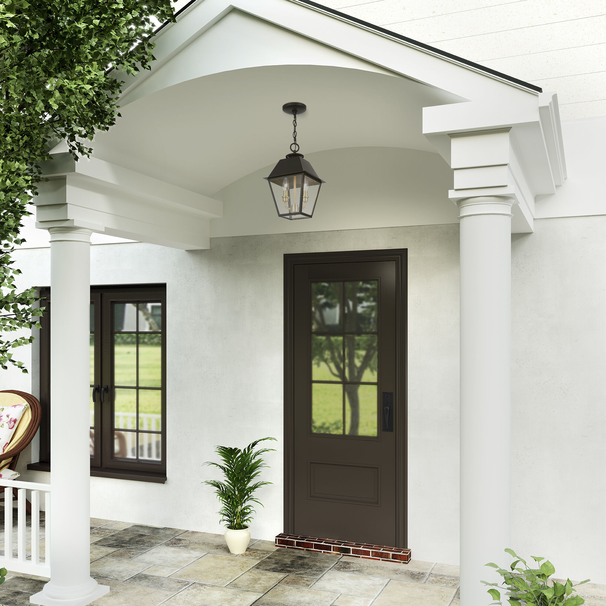 Wentworth 2 Light 9 inch Bronze with Antique Brass Finish Cluster Outdoor Pendant Lantern, Medium