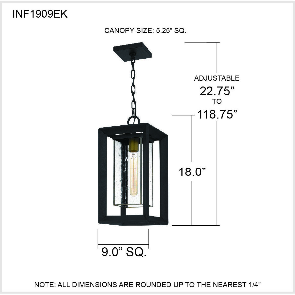Infinger 1 Light 9 inch Earth Black Outdoor Hanging Lantern, Large