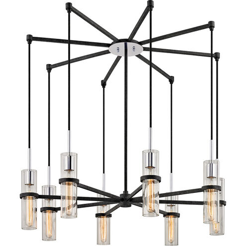 Xavier 8 Light 36 inch Textured Iron and Polished Chrome Chandelier Ceiling Light
