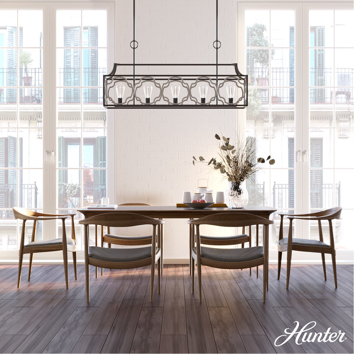 Stone Creek 5 Light 43.5 inch Noble Bronze and White Washed Oak Linear Chandelier Ceiling Light