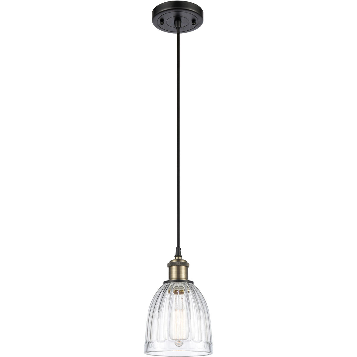 Ballston Brookfield LED 5.75 inch Black Antique Brass Mini Pendant Ceiling Light in Clear Glass, Black Textured, Ballston