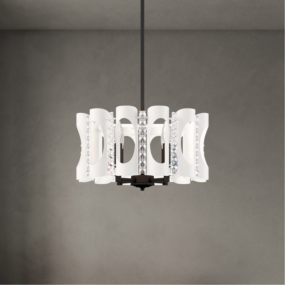 Twilight 4 Light White Pendant Ceiling Light in Optic, Adjustable Height
