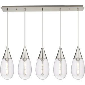 Malone 5 Light 37.75 inch Brushed Satin Nickel Linear Pendant Ceiling Light in Striped Clear Glass