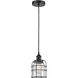 Bell Cage 1 Light 6 inch Matte Black Mini Pendant Ceiling Light in Seedy Glass