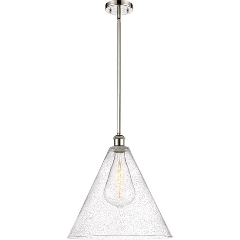 Ballston Cone LED 16 inch Polished Nickel Pendant Ceiling Light in Seedy Glass