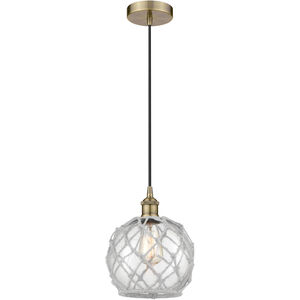 Edison 1 Light 8 inch Antique Brass and Clear and White Mini Pendant Ceiling Light