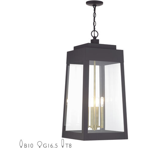 Oslo 4 Light 13.75 inch Bronze with Antique Brass Candles Outdoor Pendant Lantern